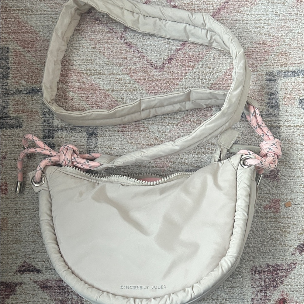 Sincerely Jules White Crossbody Bag with Pink Accents